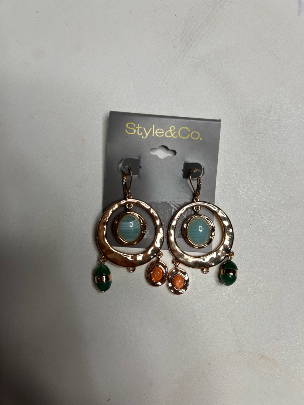Style & Co. Gold-Tone Multicolor Hoop Drop Earrings with Green and Blue Accents